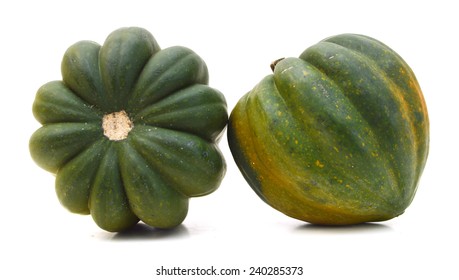 Two Ripe Harvested Acorn Squash Isolated On White 