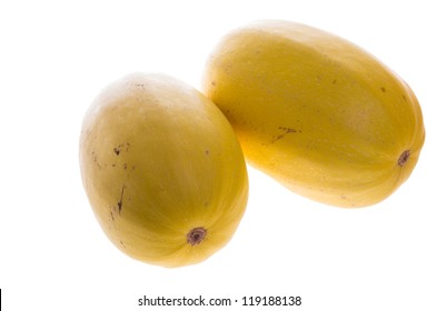 Two Ripe Harvested Spaghetti Squash Isolated On White