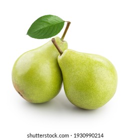 Two ripe pears with leaf isolated on white - Shutterstock ID 1930990214