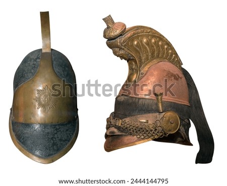 two roman centurion helmet isolated on white background. vintage roman centurion helmet .