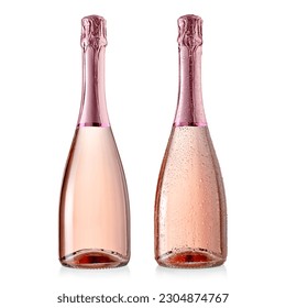 Two rose champagne bottles with and without drops on white background - Powered by Shutterstock