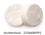 Two rounds of goat cheese isolated on white. Top view.