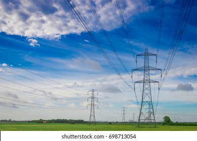Two Rows of Electricity Pylons in the UK