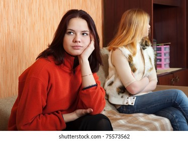 Two Sad Girls Having Quarrel At Home