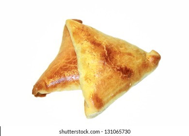 Two Samosa Triangles Filled With Chicken And Beef Mince