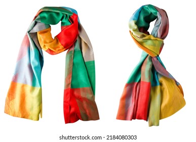 two scarf summer. multicolored scarf. Scarf top view. - Shutterstock ID 2184080303