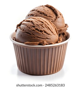 Two scoops of chocolate ice cream in a cup on a white background - Powered by Shutterstock