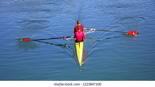 Two Scull Rowing Competitor, Rowing Race Two Rower