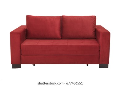 Two Seats Cozy White Fabric Red Bed Sofa Isolated On White Background