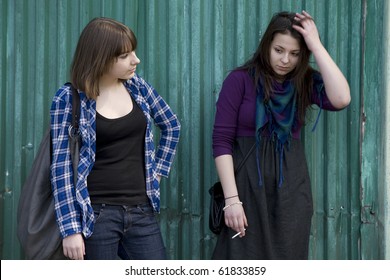 Two Serious  Teen Girls Have A Conversation