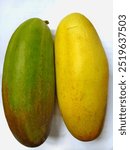 Two serpent cucumbers (Cucumis melo var. flexuosus) in different stages of ripeness: green and yellow. These elongated fruits have a distinctive curved shape and bumpy skin.
Picture of cucumber 