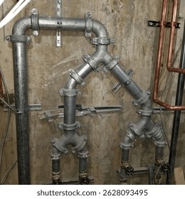 two sets of duplex pump discharge piping, in galvenized groove piping. 
