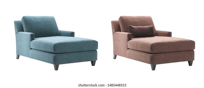 Two sets of recliner sofa in blue and brown color, isolated on white background with clipping path.