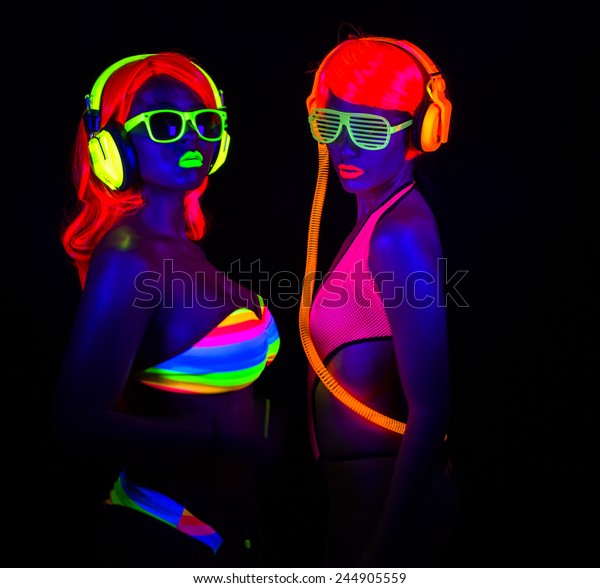 Two Sexy Female Disco Dancers Posing Stock Photo Edit Now