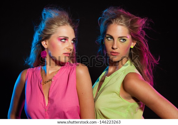 Two Sexy Retro 80s Fashion Girls Stock Image Download Now