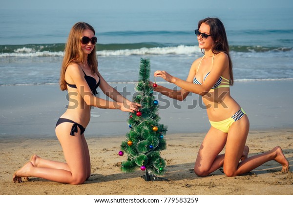 Two Sexy Women Dress Christmas Tree Stock Photo Edit Now