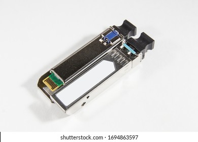 Two SFP Optical Transceiver On White Background