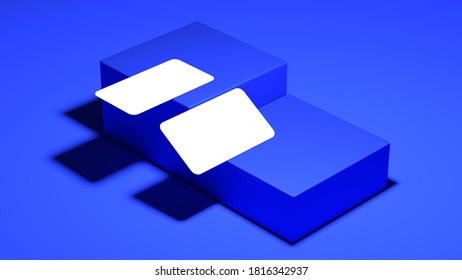 Two Sided White Business Card Mockup On Blue Background