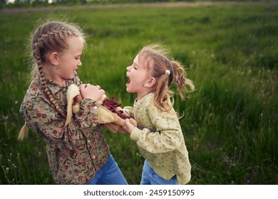 two sisters fight over a toy bunny - Powered by Shutterstock