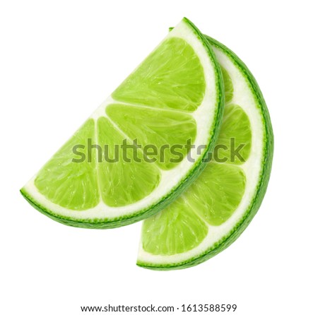 Two slices of lime without shadow isolated on white background