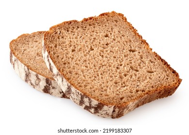 Two slices of rye bread isolated on white.