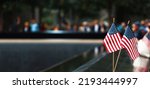 Two small American flags on the streets of New York City