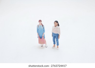 Two small figures pause together in quiet minimal scene