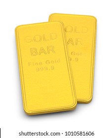 Two Small Gold Bars Isolated On A White Background.