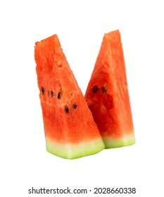 Two Small Pieces Of Watermelon Isolated On A White Background.