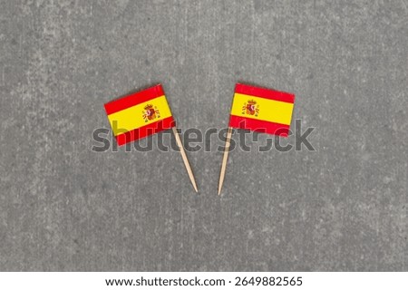 Two Small Spain Flags on Grey Background