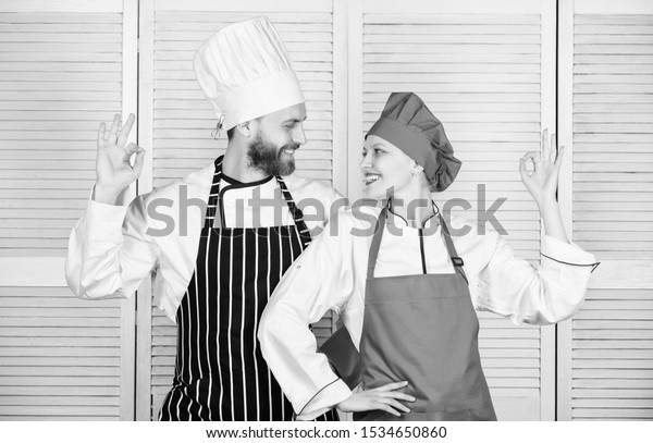 Two Smiling Chefs Kitchen Couple Love Stock Photo Edit Now