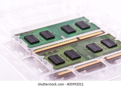 Two SODIMM Memory Modules In Protective Packaging On A White Background