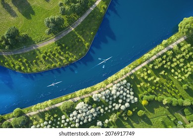 Two Sports Canoes From A Bird's Eye View.