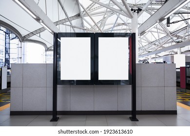 Two Square Blank Signs In The Wall In Subway Station, To Put Your Texts Or Logo

