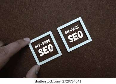 Two square frames showing off page seo and on page seo