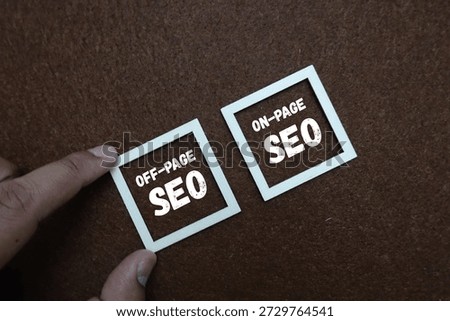 Two square frames showing off page seo and on page seo