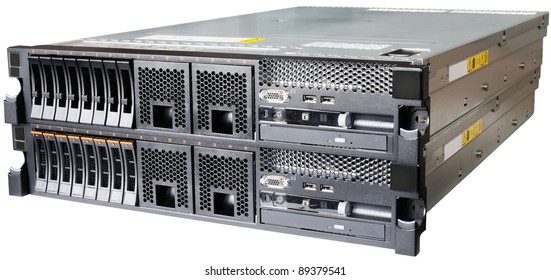 Two Stacked Rack Mount Servers Isolated On The White