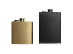 Two Stainless Hip Flasks Isolated.