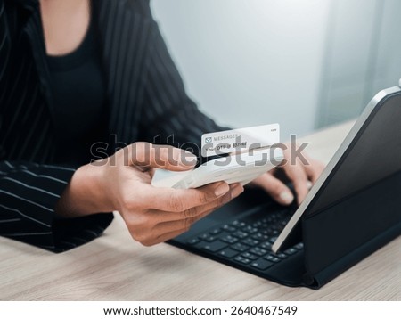 Two steps authentication, validate password, cybersecurity technology concept. OTP password code, sms alert showing on mobile smart phone in businesswoman hand while login with laptop computer.