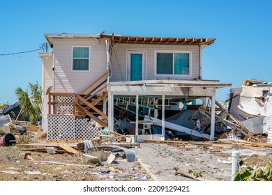 Two story modular home destroyed by Hurricane Ian Fort Myers Beach FL - Shutterstock ID 2209129421