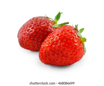 Two strawberries isolated on white background - Shutterstock ID 468086699