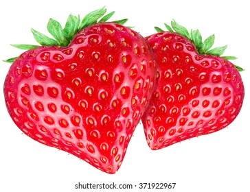 Two strawberry hearts. Isolated on a white background. Clipping path.