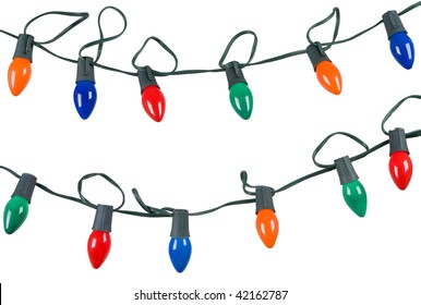 two strings of christmas lights isolated on white