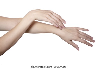 two stroking hands and arms isolated on white - Shutterstock ID 34329205