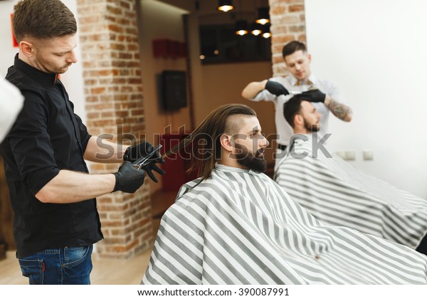 Two Stylish Barbers Wearing Black White Stock Photo Edit