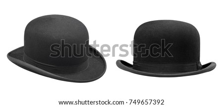 Two stylish black bowler hat isolated with clipping path