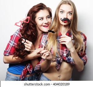 Two Stylish Sexy Hipster Girls Best Friends Ready For Party