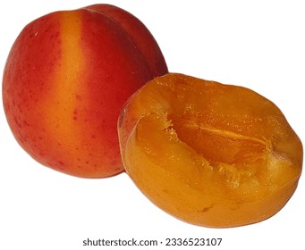 Two succulent peaches rest gracefully on a pristine white canvas, their velvety skins exuding a luscious sweetness. The rich hues of orange and blush pink intermingle