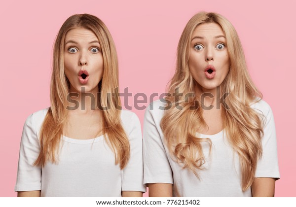 Two Surprised Blonde Sisters Stand Next Stock Photo (Edit Now) 776215402