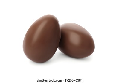 Two Sweet Chocolate Eggs On White Background